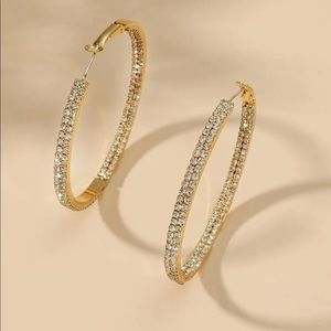 Woman’s Gold Pave’ Large Gold Hoop Earrings